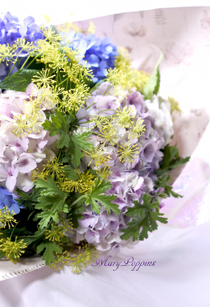ウイキョウと紫陽花の花束